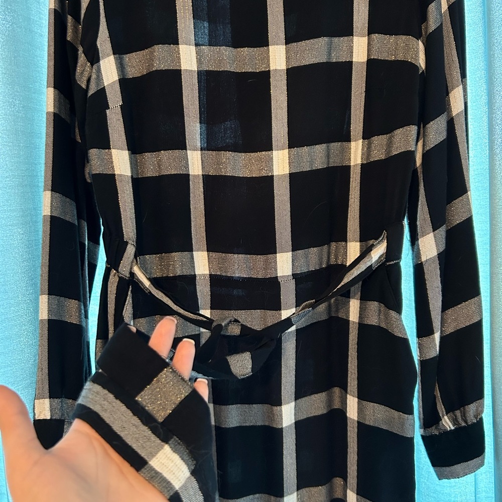 Black plaid long sleeve dress.